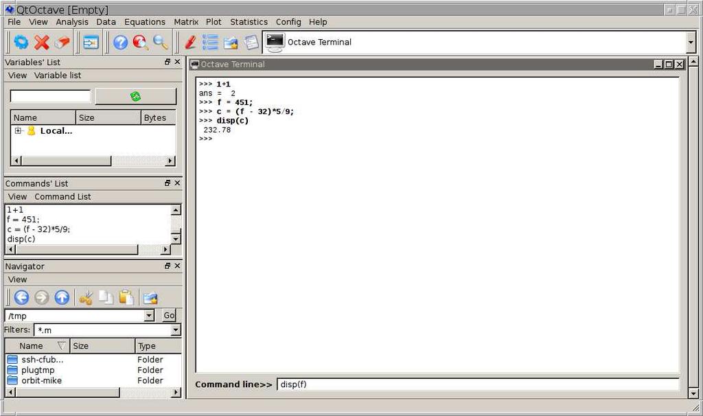 Βασικές προγραµµατιστικές έννοιες 9 Περιβάλλον προγραµµατισµου (QtOctave) Οι εντολές δίνονται στο πεδίο Command line και εµφανίζονται στο Octave Terminal. Μ.