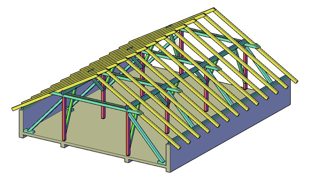 STATIČKI PRORAČUN KROVIŠTA SA DVOSTRUKOM STOLICOM Slika 1 3D model krovišta sa dvostrukom stolicom Analiza opterećenja Stalno opterećenje Crijep biber 0.90 kn/m 2 Letva 3/5 [0.03 0.05 5 /0.