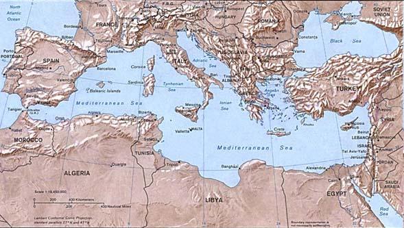 Η Κατάσταση στη Μεσόγειο Ημίκλειστη θάλασσα με υψηλούς ρυθμούς εξάτμισης. Πληθυσμός 2: 43 εκατ. Εκτίμηση 225: 52 εκατ. Μεγάλη πληθυσμιακή πυκνότητα σε ορισμένες περιοχές (π.χ. έλτα Νείλου).