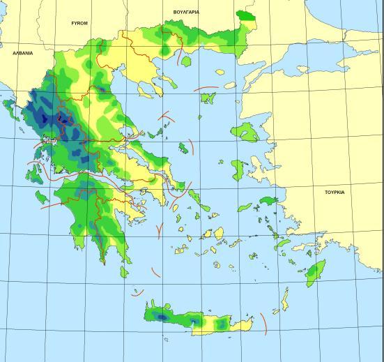 Εικόνα 1.2.2.1:Υπερετήσια βροχόπτωση της χώρας (Πηγή: www.itia.ntua.gr) 1.3 