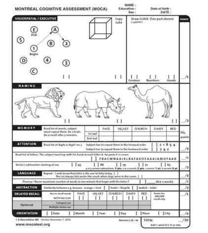 Montreal Cognitive Assessment MoCA Το MoCA είναι ένα εργαλείο ταχείας διαλογής για την ήπια γνωστική δυσλειτουργία.