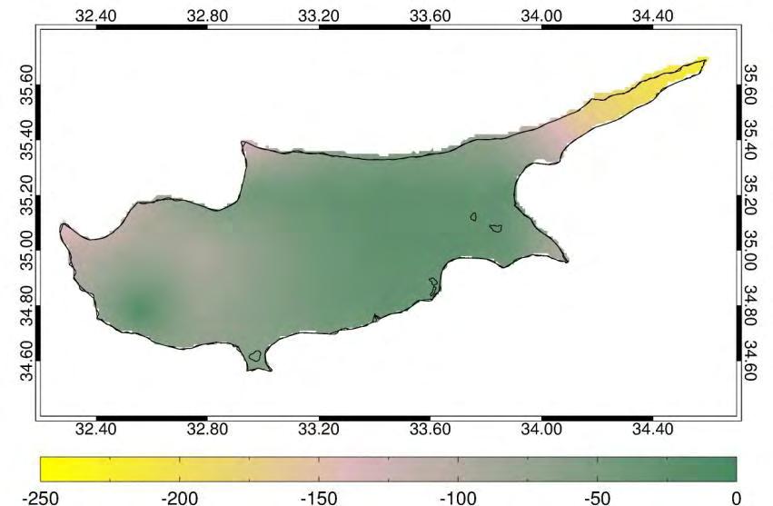 Εικόνα 17: Αλλαγές στη μέση ετήσια μέγιστη θερμοκρασία της περιόδου 2071 2100 σε σχέση με την περίοδο αναφοράς 1961 1990.