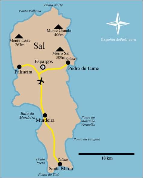 Sal island: Το Νησί Σαλ έχει έκταση 216 τετραγωνικά χιλιόµετρα. Έχει µήκος 30 χιλιόµετρα και πλάτος 12.