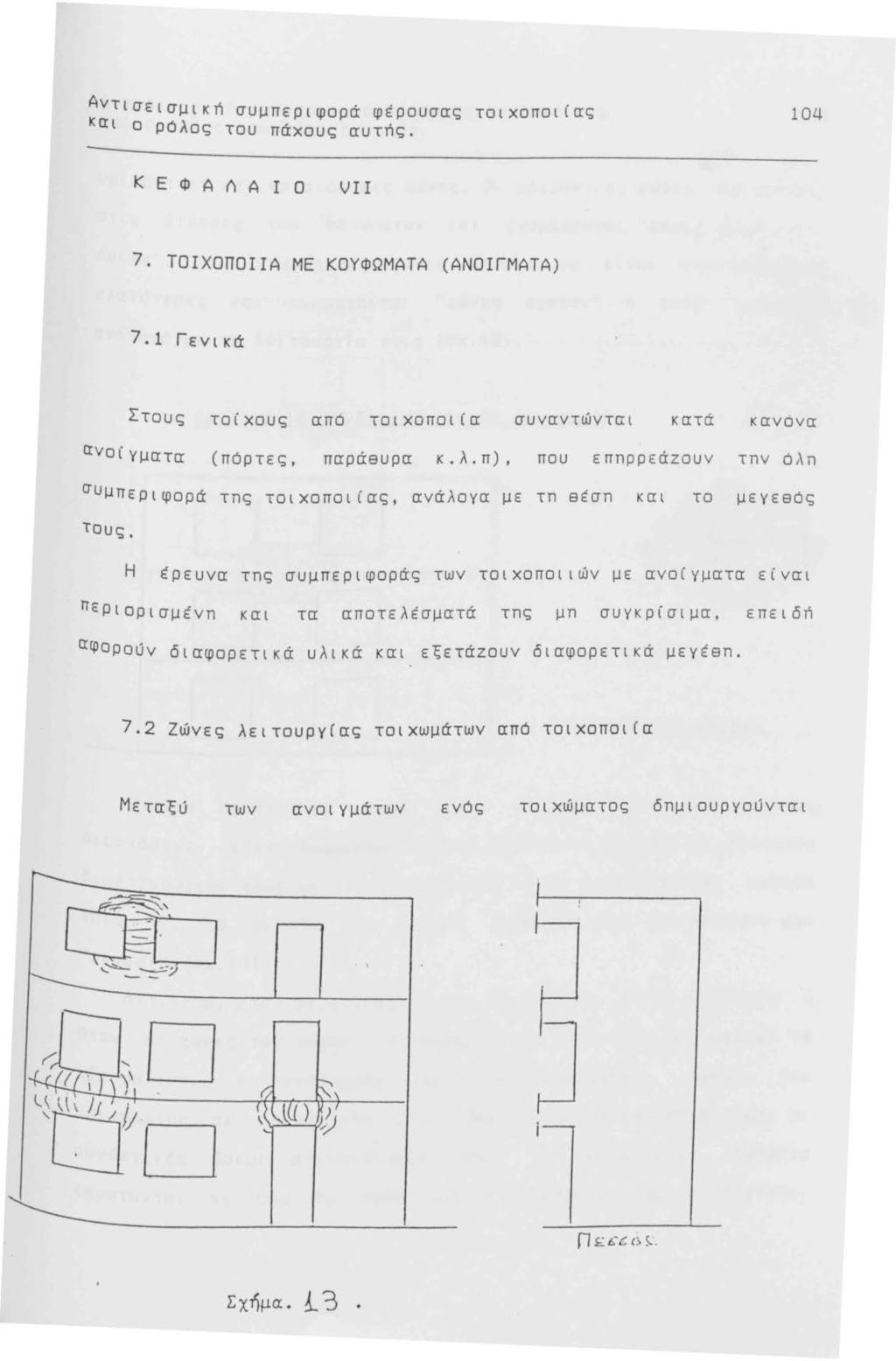 Αντισεισμική συμπεριφορά φέρουσας τοιχοποι(ας και ο Ρόλος του πάχους αυτής. 104 Κ Ε Φ Α Α Α Ι Ο VII 7. ΤΟΙΧΟΠΟΙΙΑ ΜΕ ΚΟΥΦΩΜΑΤΑ (ΑΝΟΙΓΜΑΤΑ) 7.