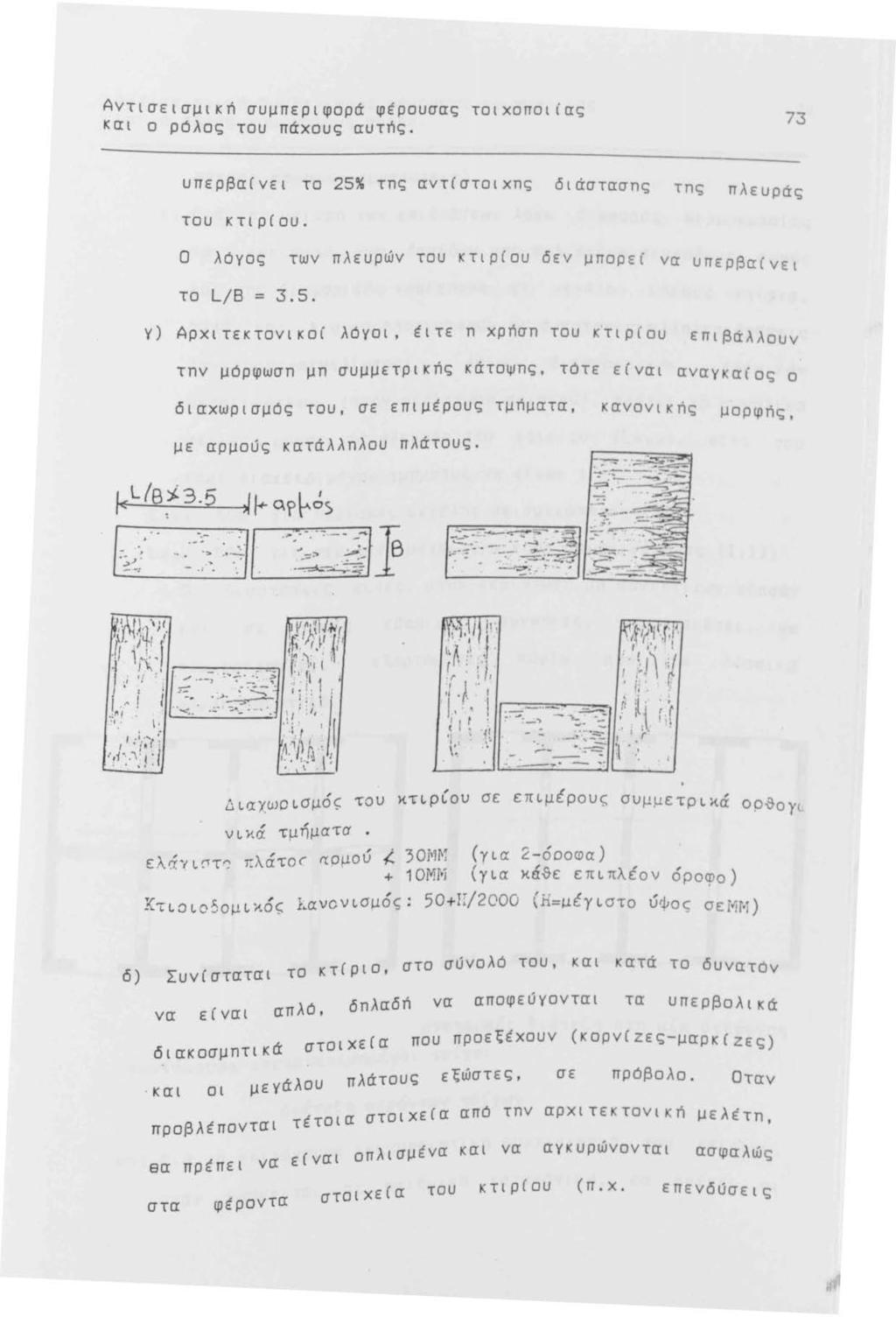 Αντισεισμικn συμπεριφορά φέρουσας τοιχοποιίας και ο ρόλος του πάχους αυτής. 73 υπερβα(νει το 25% τnς αντ(στοιχnς διάστασης τnς πλευράς του κτιρ(ου.