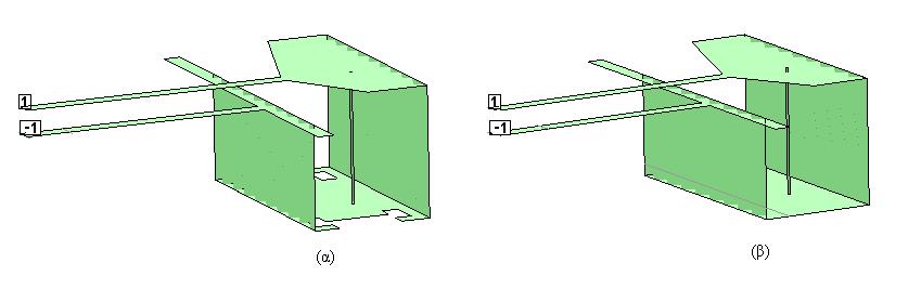 Η κεραία στα τρία επίπεδα καθώς και στην τρισδιάστατη μορφή φαίνεται παρακάτω: Σχήμα 4.4: Απεικόνιση της κεραίας και στα τρία επίπεδα στο project editor Σχήμα 4.