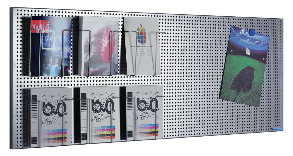 ΘΗΚΕΣ ΦΥΛΛΑΔΙΩΝ Wand-isplay Perfo ekoratives Lochstahl, silberfarbig pulverbeschichtet.