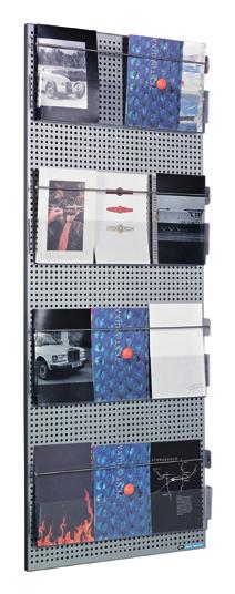 gr 46 BROCHURE HOLERS Wall isplay Perfo ecorative perforated steel with silvercoloured powder coating.