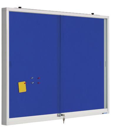 Auswahl aus 4 verschiede-nen Rückwänden (magnethaftende und trocken loschbare Weißwandtafel aus weiß emailliertem Stahl, grau Bulletin, Presskork und blauem Filz).