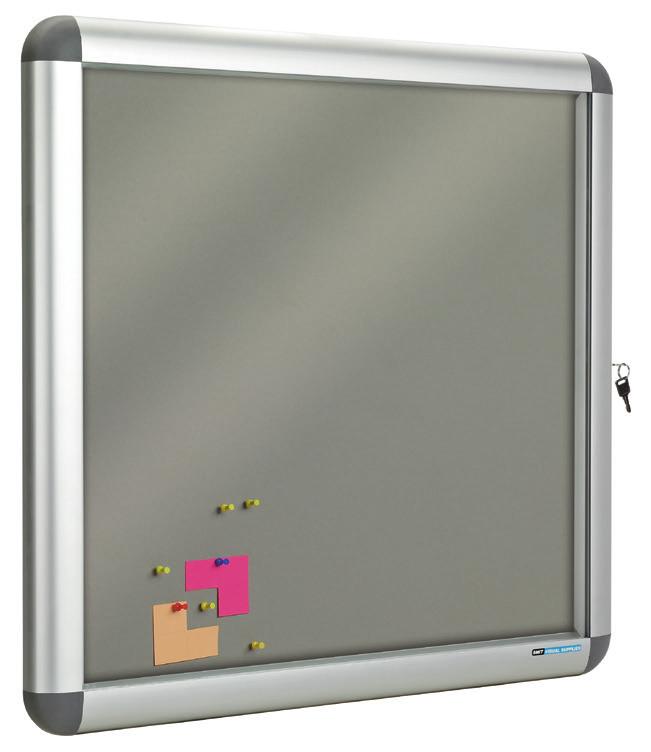 Wahlweise mit weißen Stahl-Rückwand (magnethaftend, nicht beschreibbar) oder einem grauem Bulletin Rückwand (Pin Oberfläche).