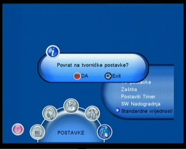 povratak na standardne vrijednosti, bit će obrisan i sadržaj baze podataka.