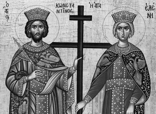 Άγιοι Κωνσταντίνος και Ελένη οι Ισαπόστολοι Κοντάκιον Ἦχος γ. Ἡ Παρθένος σήμερον.