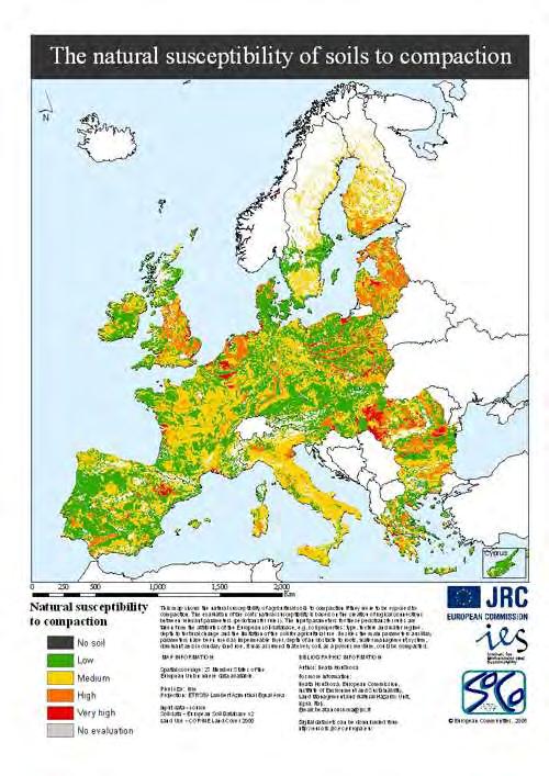 δασοκομία και μπορεί να συμπιέζεται από τα βαριά μηχανήματα συγκομιδής ξυλείας (JRC 2012). Χάρτης 3.1: Κατάσταση Συμπίεσης του Εδάφους στην Ευρώπη, http://eusoils.jrc.ec.