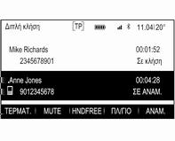 130 Τηλέφωνο Το πλήκτρο οθόνης αλλάζει σε HNDFREE. Για να επανενεργοποιηθεί η λειτουργία handsfree, επιλέξτε HNDFREE.