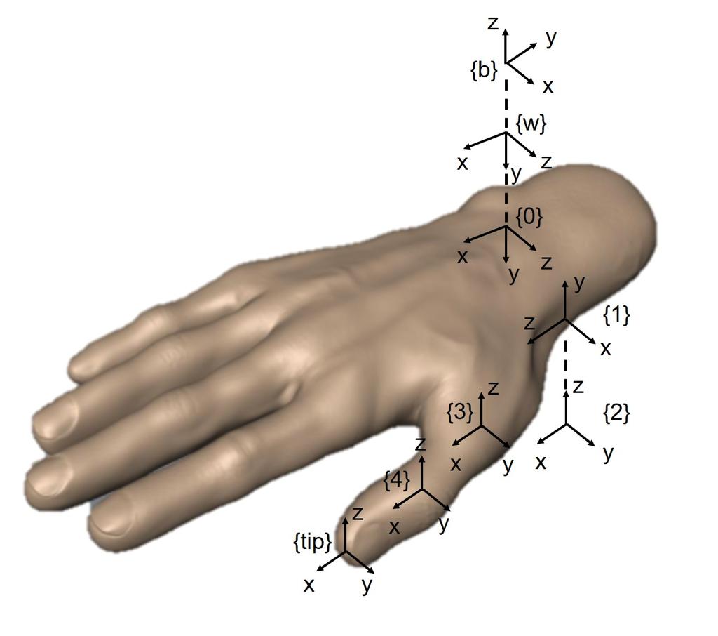 .. Κινηματική ανάλυση ανθρώπινου χεριού του συνδέσμου {i} ως προς το σύνδεσμο {i }.