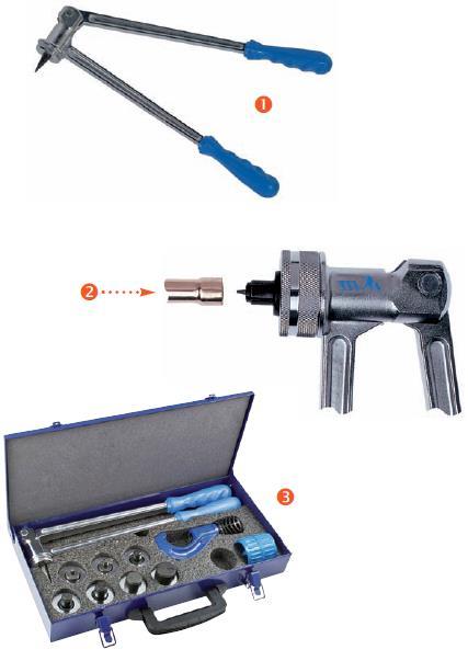 1 Проширувач за калени бакарни цевки со заменлива глава за проширување (10 до 42 mm) 2 Пример на