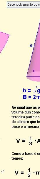 O raio do cono é o raio da súa base e a altura do