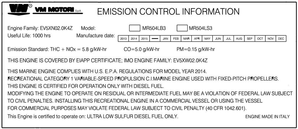Ενότητα 1 - ΕΓΓΥΗΣΗ Ετικέτα πληροφοριών ελέγχου εκπομπών Κατά την κατασκευή του κινητήρα, τοποθετείται σε εμφανές σημείο μια ετικέτα πληροφοριών ελέγχου εκπομπών (ECI), η οποία είναι απαραβίαστη.