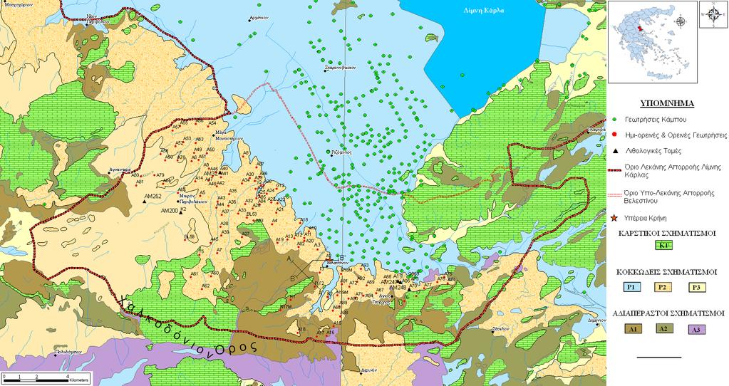 Σχήμα 11: Υδρολιθικός Χάρτης της υπο-λεκάνης του Βελεστίνου με