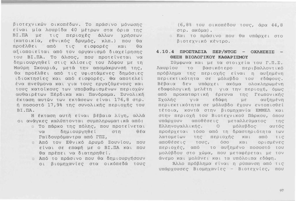 βιοτεχνικών οικοπέδων. Το πράσινο μόνωσης είναι μία λουρίδα 40 μέτρων στα όρια της ΒΙ. ΠΑ με τις περιοχές άλλων χρήσεων (κατοικία, εθνικός δρυμός, κλπ.