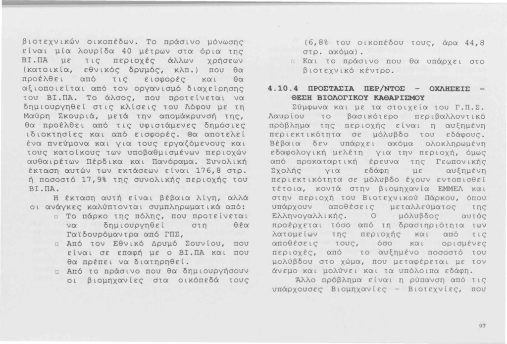 βιοτεχνικών οικοπέδων. Το πράσινο μόνωσης είναι μία λουρίδα 40 μέτρων στα όρια της ΒΙ. ΠΑ με τις περιοχές άλλων χρήσεων (κατοικία, εθνικός δρυμός, κλπ.