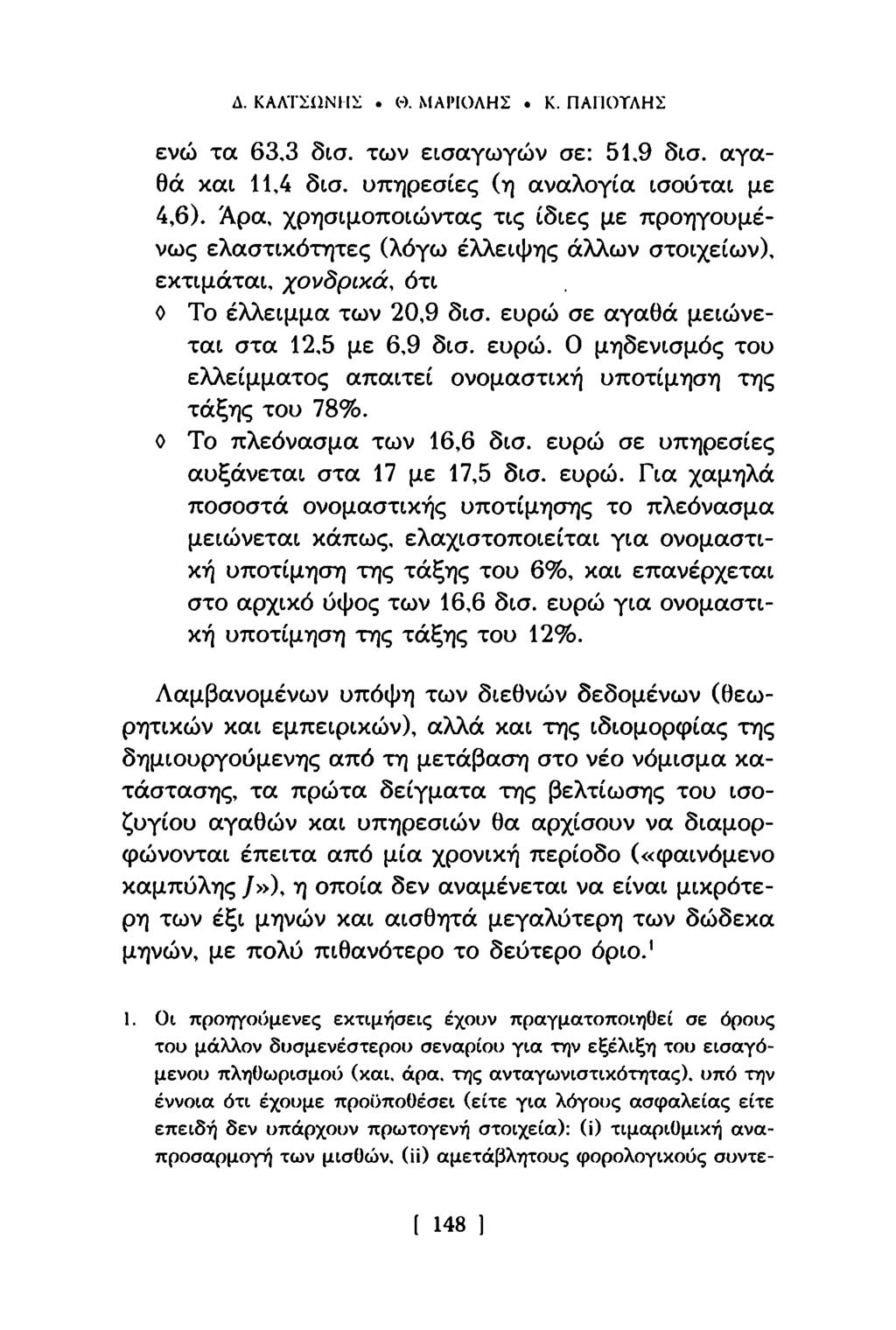 Δ. ΚΑΛΤΣίΙΝΙΐν. (-). ΜΑΙΜΟΛΗΣ. Κ. ΠΑΙΊΟΤΛΗΣ ενώ τα 63,3 δισ. των εισαγωγών σε: 51,9 δισ. αγαθά και 11,4 δισ. υπηρεσίες (η αναλογία ισούται με 4,6).