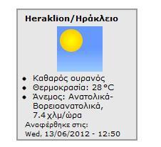 6.7 Ο καιρός Όταν ο χρήστης επισκεφτεί την ιστοσελίδα μας θα αντικρίσει στα δεξιά της αρχικής σελίδας την πρόγνωση του καιρού στο Ηράκλειο.