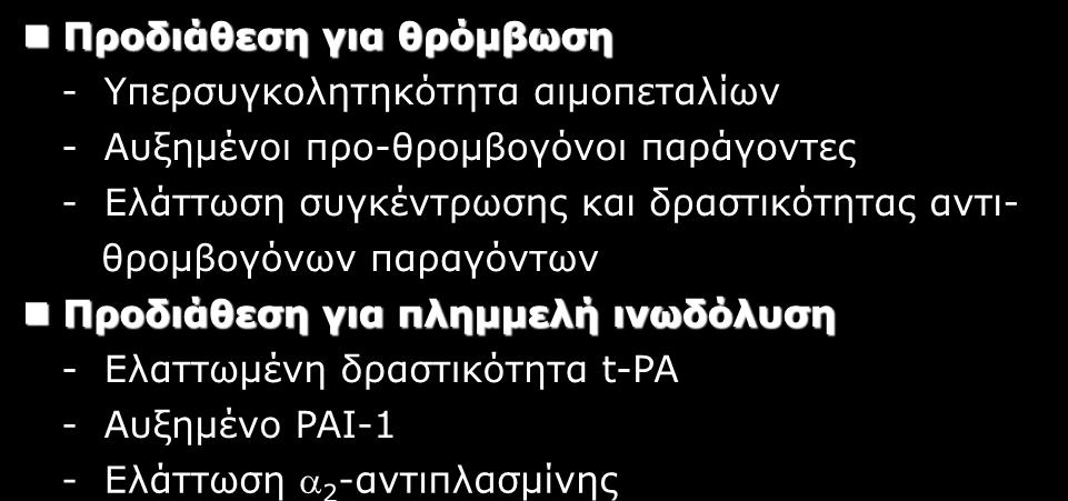 Διαταραχή ισοζυγίου πήξης-ινωδόλυσης σε ασθενείς με Σ.