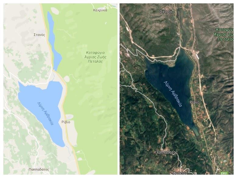 1.1.1 Λίμνη Αμβρακία Η λίμνη Αμβρακία βρίσκεται βορειοδυτικά του Αγρινίου (38 44'58.60"Β, 21 10'53.01"Α), ανάμεσα στα Ακαρνανικά Όρη και το βουνό Θύαμος (Εικ. 1-3).