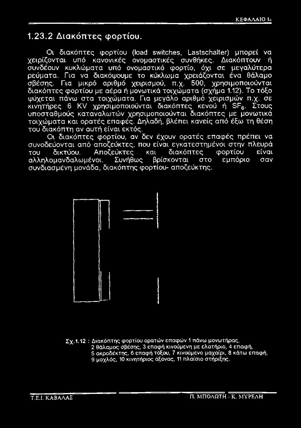 Στους υποσταθμούς καταναλωτών χρησιμοποιούνται διακόπτες με μονωτικά τοιχώματα και ορατές επαφές.