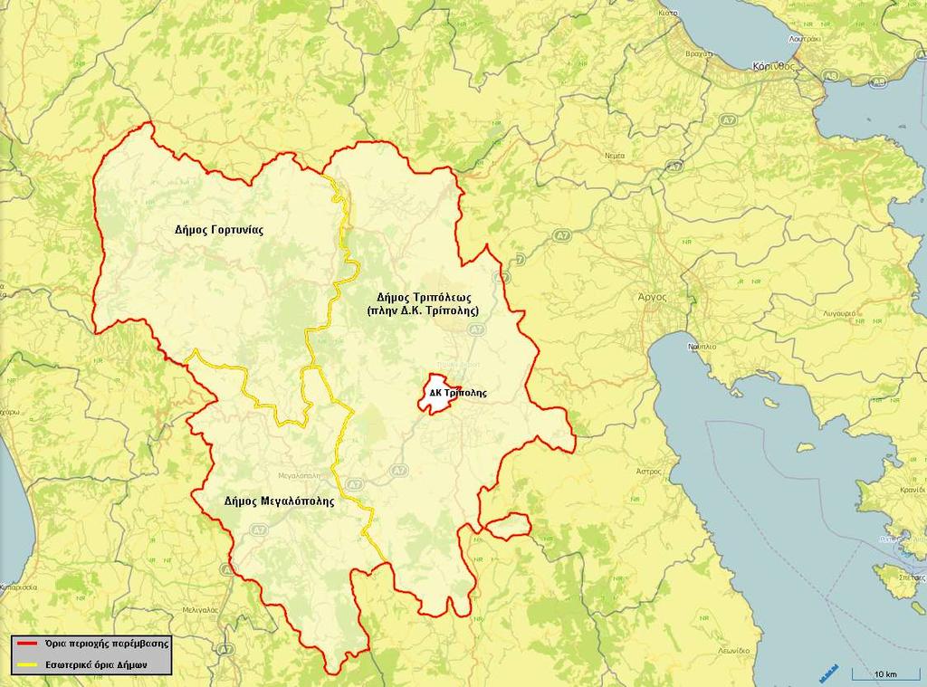 Km 2 ή 9,7%), Φαλαισίας του Δήμου Μεγαλόπολης (275 Km 2 ή 8,6%), Βαλτετσίου (211 Km 2 ή 6,6%), Φαλάνθου (207 Km 2 ή 6,4%) και Μαντινείας (204 Km 2 ή 6,3%) οι οποίες ανήκουν στο Δήμο Τρίπολης.