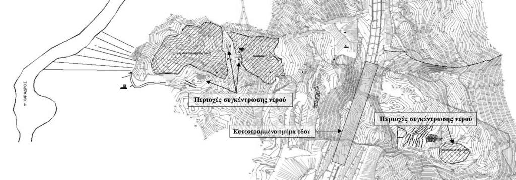 Σχήµα 2 : Θέση της οδού ως προς την κατολίσθηση. Figure 2 : Location of the National highway in relation with the landslide.