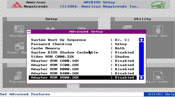 CC000-CFFFF Shadow 280 Η παράμετρος χρησιμοποιείται για την αντιγραφή του κώδικα BIOS διαφόρων καρτών επέκτασης από το chip ROM της κάρτας στην περιοχή CC000-CFFFF της μνήμης RAM.