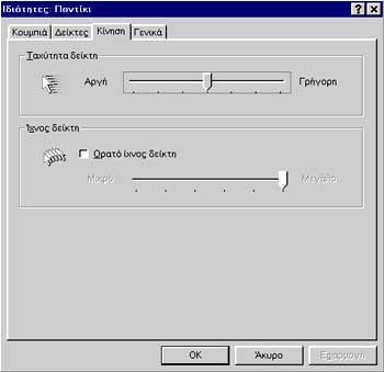 300 Ρύθμιση της ταχύτητας κίνησης του δείκτη στα Windows 95 Σύστημα μετάδοσης της κίνησης Το πλέον συνηθισμένο ποντίκι που χρησιμοποιείται σήμερα είναι το οπτο-μαγνητικό.