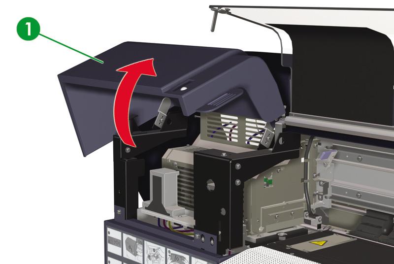 Ο μηχανισμός μεταφοράς αυτόματα μετακινείται στην πλευρά καθαρισμού του εκτυπωτή έτσι ώστε η Μονάδα Καλύπτρας να είναι προσβάσιμη.