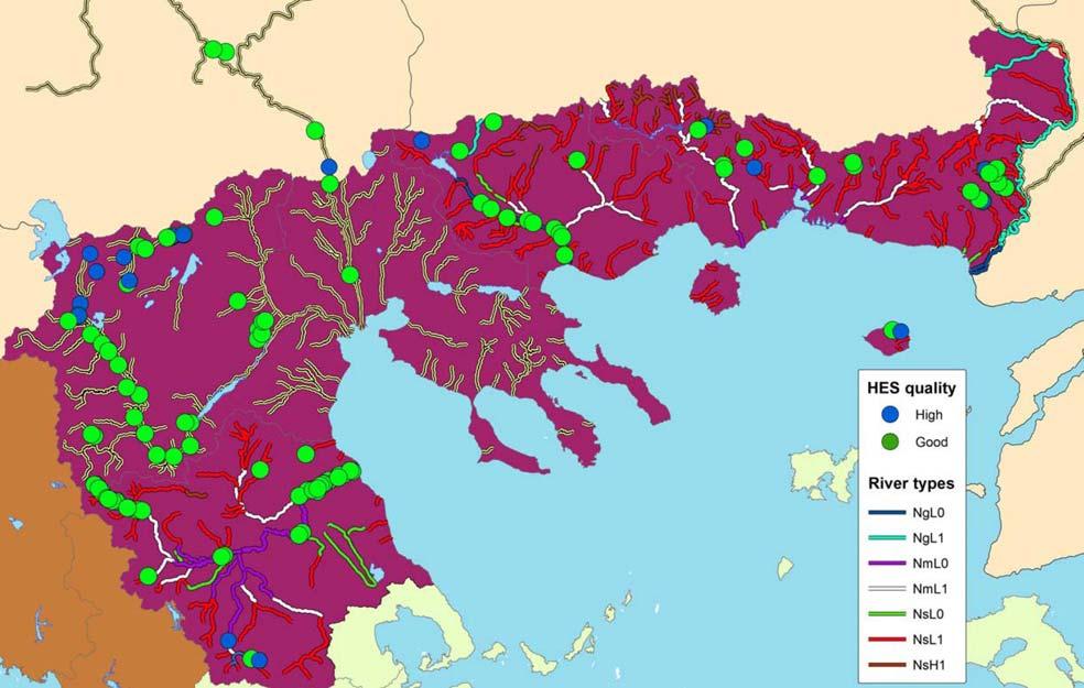 Σχήμα 4-3: Υψηλής και καλής ποιότητας δείγματα βενθικών μακροασπονδύλων, κατά HES στη βιογεωγραφική περιοχή Β.