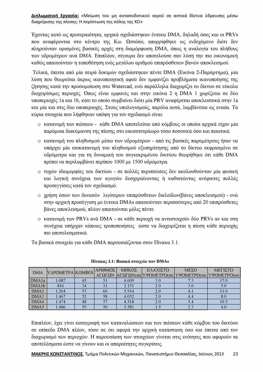 Έχοντας αυτό ως προτεραιότητα, αρχικά σχεδιάστηκαν έντεκα DMA, δηλαδή όσες και οι PRVs που αναφέρονται στο κέντρο της Κω.