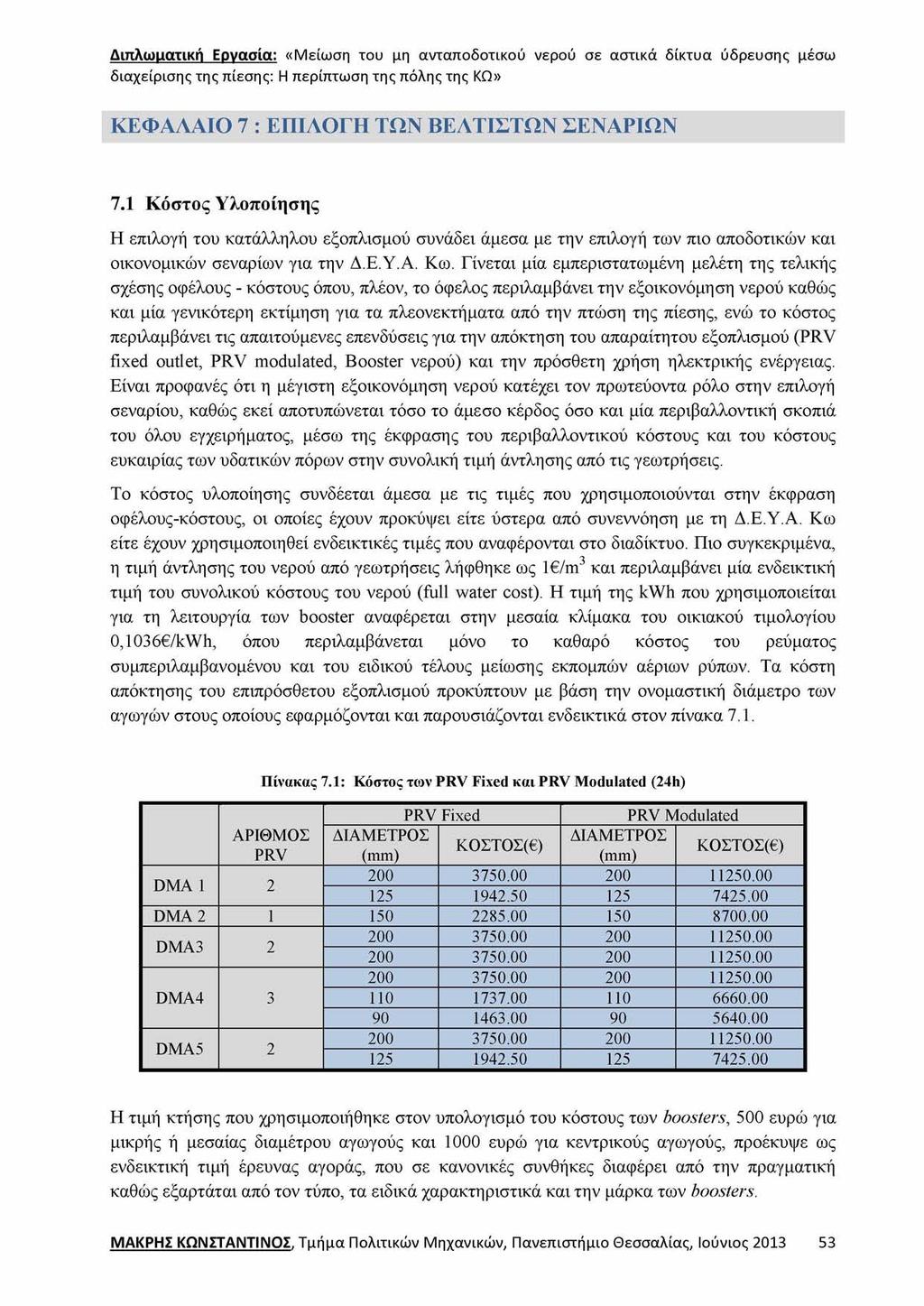 ΚΕΦΑΛΑΙΟ 7 : ΕΠΙΛΟΓΗ ΤΩΝ ΒΕΛΤΙΣΤΩΝ ΣΕΝΑΡΙΩΝ 7.1 Κόστος Υλοποίησης Η επιλογή του κατάλληλου εξοπλισμού συνάδει άμεσα με την επιλογή των πιο αποδοτικών και οικονομικών σεναρίων για την Δ.Ε.Υ.Α. Κω.