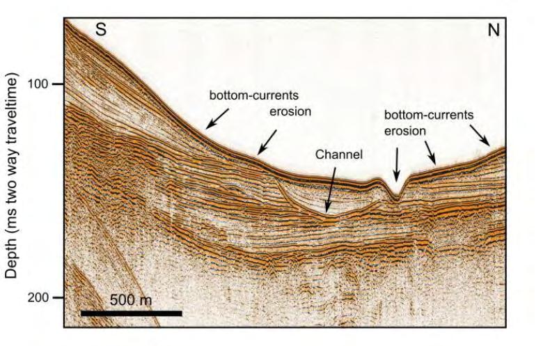 Δρεπάνου. Σε αυτήν την ενότητα χαρακτηριστική είναι α) η παρουσία διαβρωσιγενών γεωμορφών στον πυθμένα (bottom-currents erosion) που σχετίζονται με την δράση ρευμάτων Δ-Α διεύθυνσης (Εικ.