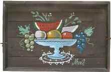 54. Μπόστ 1901 ΜΠΟΣΤ Φρούτα σε σκεύος. Λάδι σε ξύλινο δίσκο σερβιρίσματος με χερούλια.