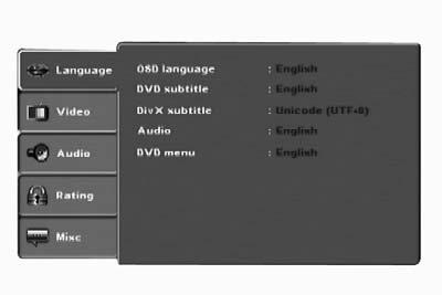 10.1 Χειρισµός του µενού OSD Για να καλέσετε το µενού OSD του DVD-Player, πατήστε το πλήκτρο SETUP στο τηλεχειριστήριο. Στην οθόνη τηλεόρασης εµφανίζεται το µενού OSD µε τα σηµεία µενού: 10.