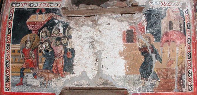 Сл. 12 а) и б) Изгонувањето на трговците од храмот, втора зона, западен ѕид, северен параклис тет.