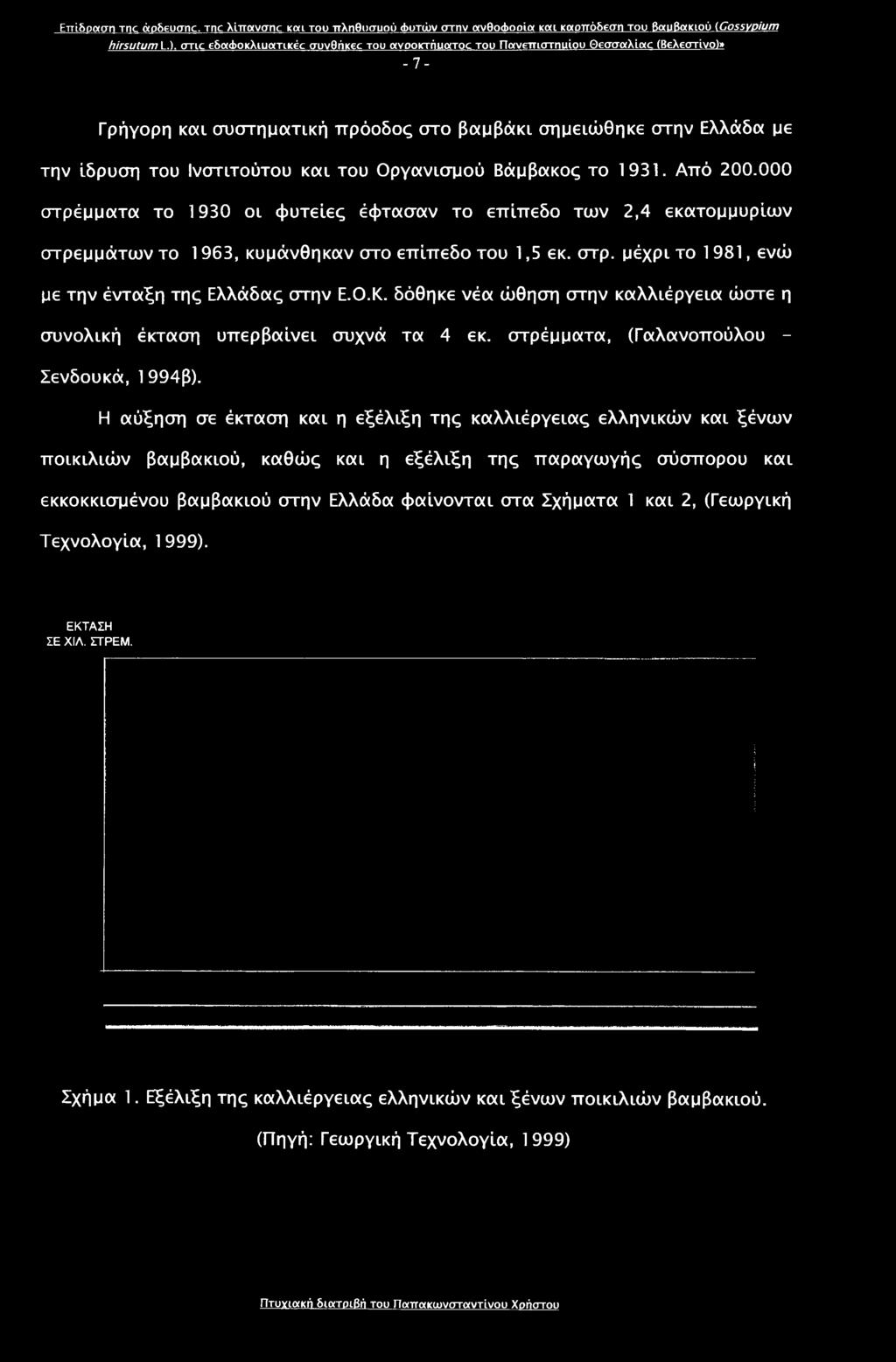 Ο.Κ. δόθηκε νέα ώθηση στην καλλιέργεια ώστε η συνολική έκταση υπερβαίνει συχνά τα 4 εκ. στρέμματα, (Γαλανοπούλου - Σενδουκά, 1 994β).