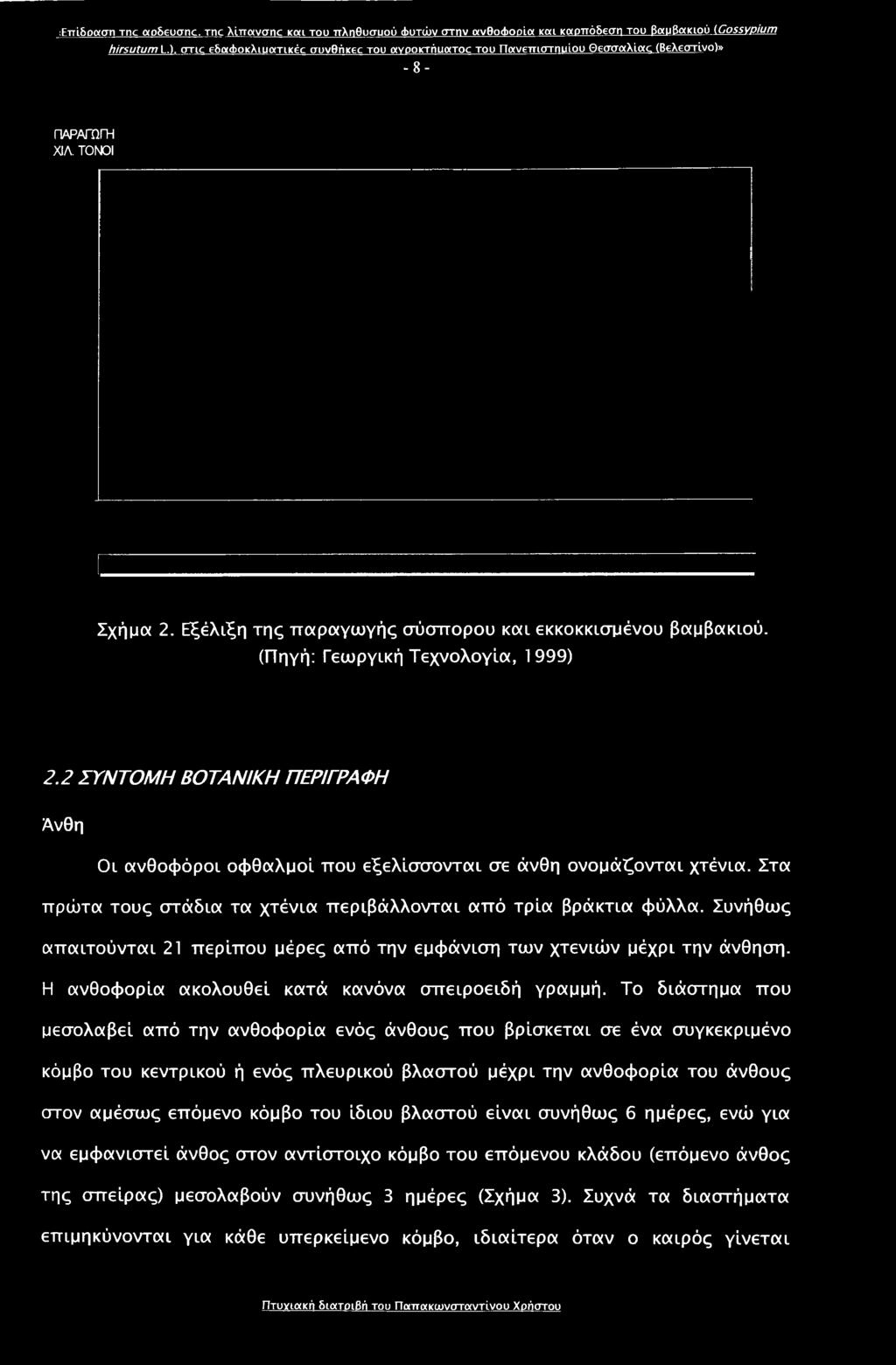 (Πηγή: Γεωργική Τεχνολογία, 1999) 2.2 ΣΥΝΤΟΜΗ ΒΟΤΑΝΙΚΗ ΠΕΡΙΓΡΑΦΗ Άνθη Οι ανθοφόροι οφθαλμοί που εξελίσσονται σε άνθη ονομάζονται χτένια.