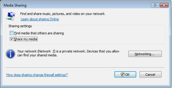 Windows Media Player v11 Windows Vista korral Seadistage võrgu ühiskasutuseks 1 2 Valige Windows Media Playeri