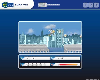 1.1 Cursa euro Cursa euro este un joc de platformă foarte rapid, destinat atât celor tineri, cât şi celor cu inima tânără, în care jucătorii trebuie să adune cât mai multe bancnote şi monede euro.