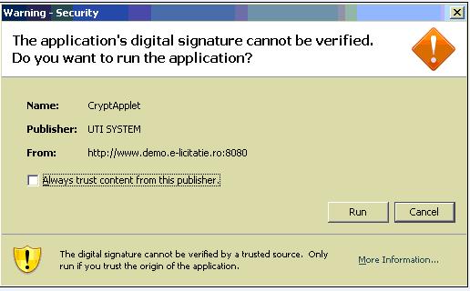 Proceduri de atribuire 137 trebuie bifat "Always trust content from this publisher" si apasat butonul RUN. Verificati daca browser-ul este setat sa ruleze appleturi Java.