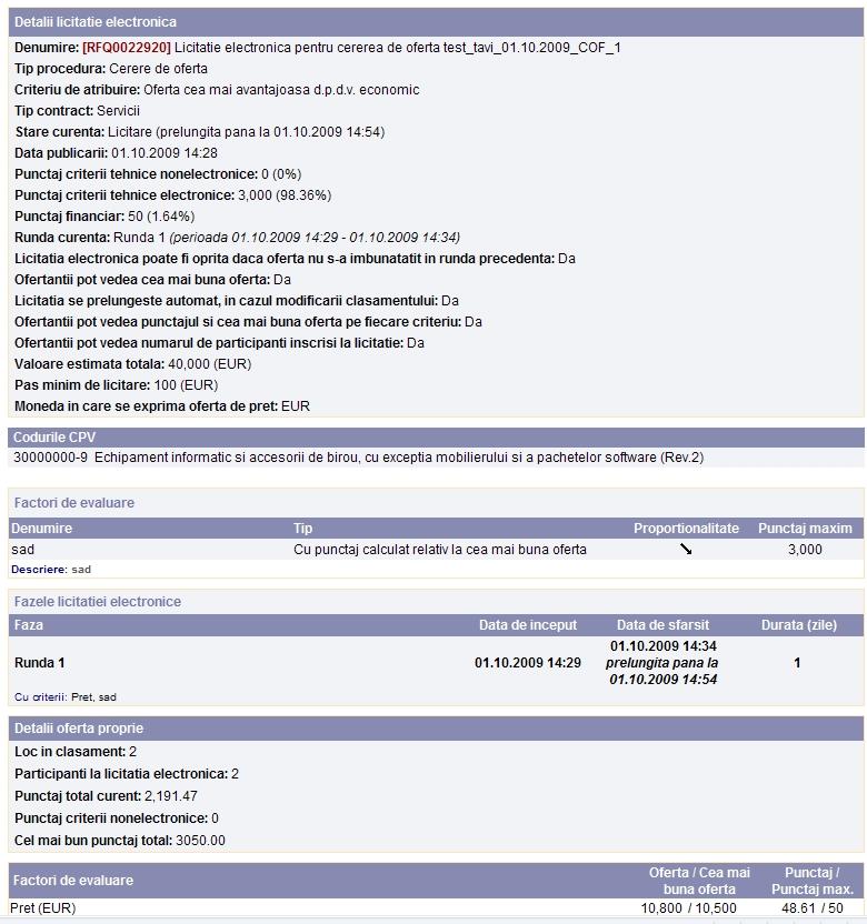 Proceduri de atribuire 142 Vizualizare / depunere oferta Pagina se acceseaza din pagina detaliu LE prin actionarea