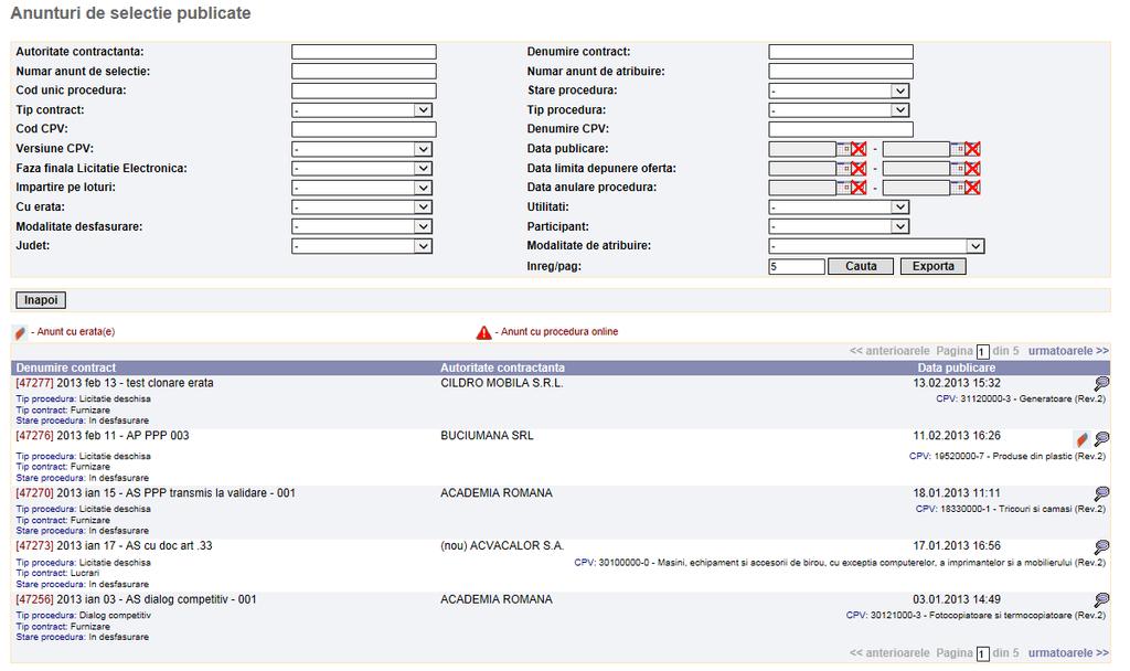 Parteneriat Public Privat 185 - Cod CPV - caseta de editare - Denumire CPV - caseta de editare - Versiune CPV - caseta de editare - Data Publicare - interval de date calendaristice - Faza finala