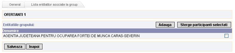 Administrare 192 In cea de-a doua sectiune se realizeaza asocierea de entitati la grupul creat. Pentru a adauga o noua entitate se va actiona butonul.